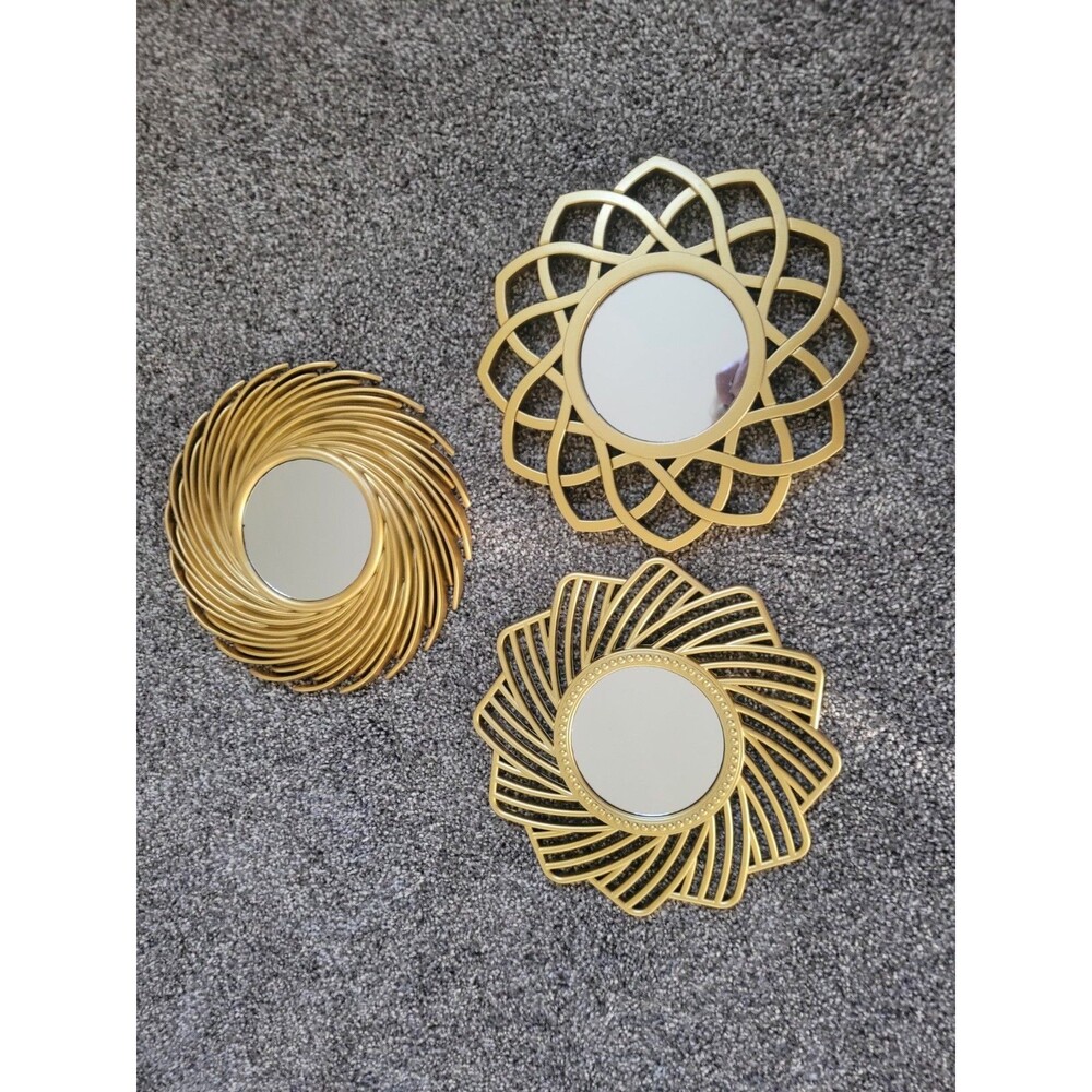 NEW Gold Sunburst Starburst Set Of Three Mirrors
